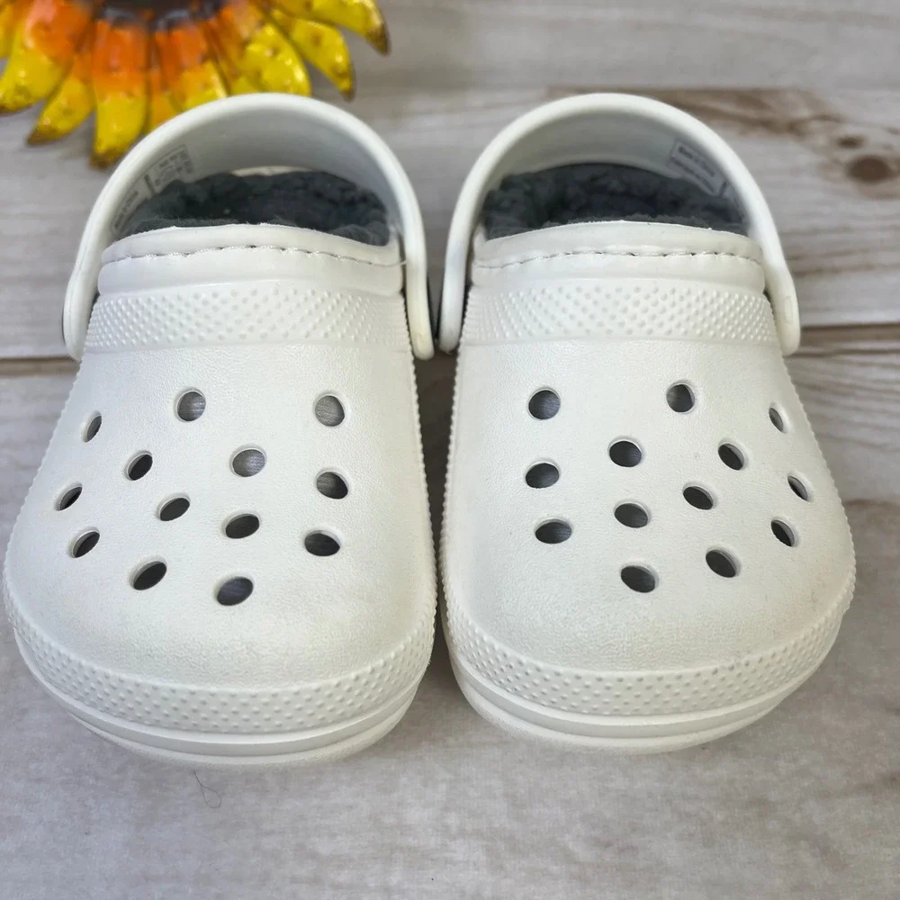 Kids Toddler White Lined Crocs Size C10 Cozy Fur Lined Clogs 4